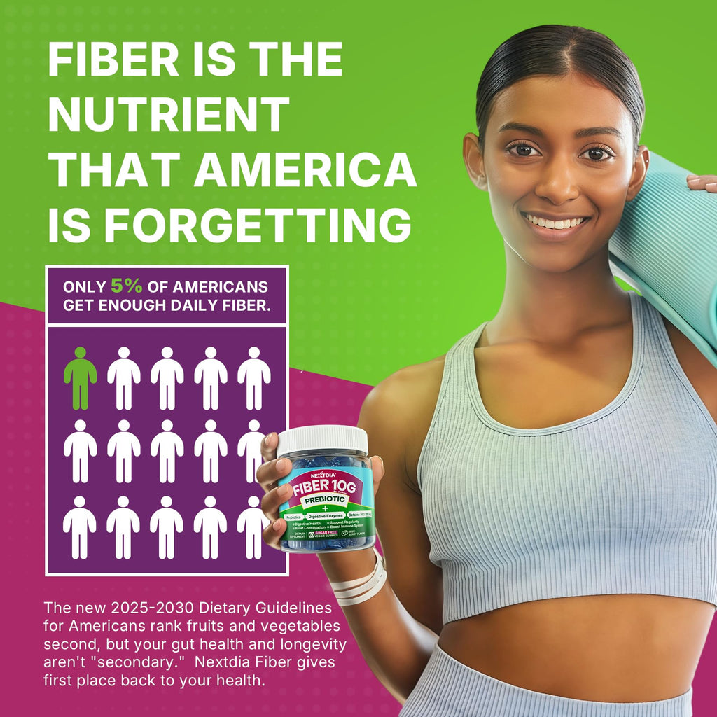 Fiber Gummies for Adults, GLP-1 Friendly 10g Prebiotic Fiber Gummies, 60Cts | Fiber Supplement + Enzymes, Probiotics & Betaine for Digestive & Gut Health and Regulate Bowel Movement, Vegan, Sugar Free