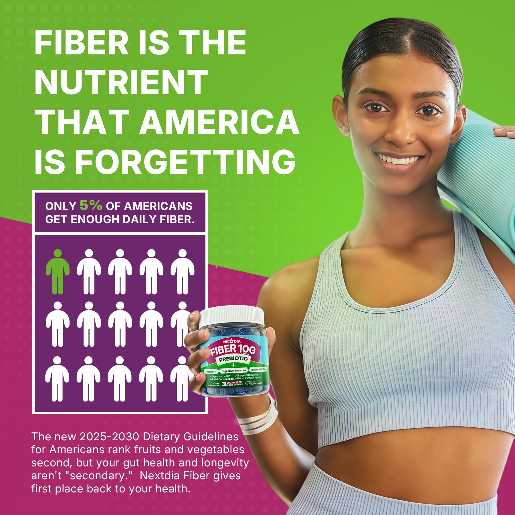 Fiber Gummies for Adults, GLP-1 Friendly 10g Prebiotic Fiber Gummies, 60Cts | Fiber Supplement + Enzymes, Probiotics & Betaine for Digestive & Gut Health and Regulate Bowel Movement, Vegan, Sugar Free