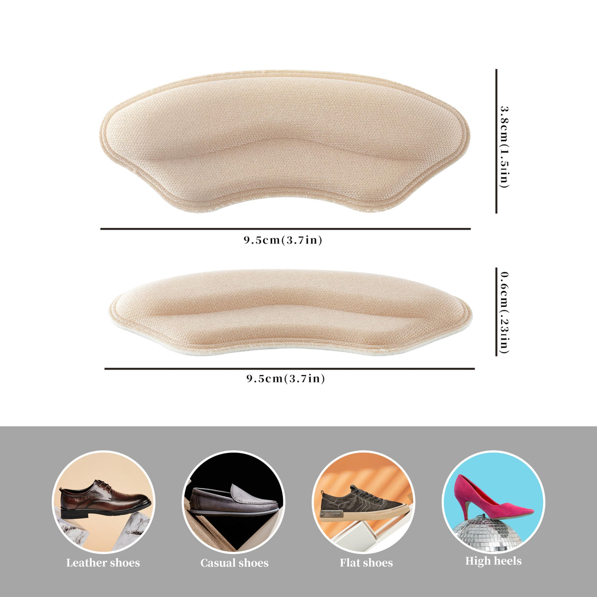 4 Pairs Heel Pads for Shoes, Soft and Flexible Heel Grips for Shoes Too Big