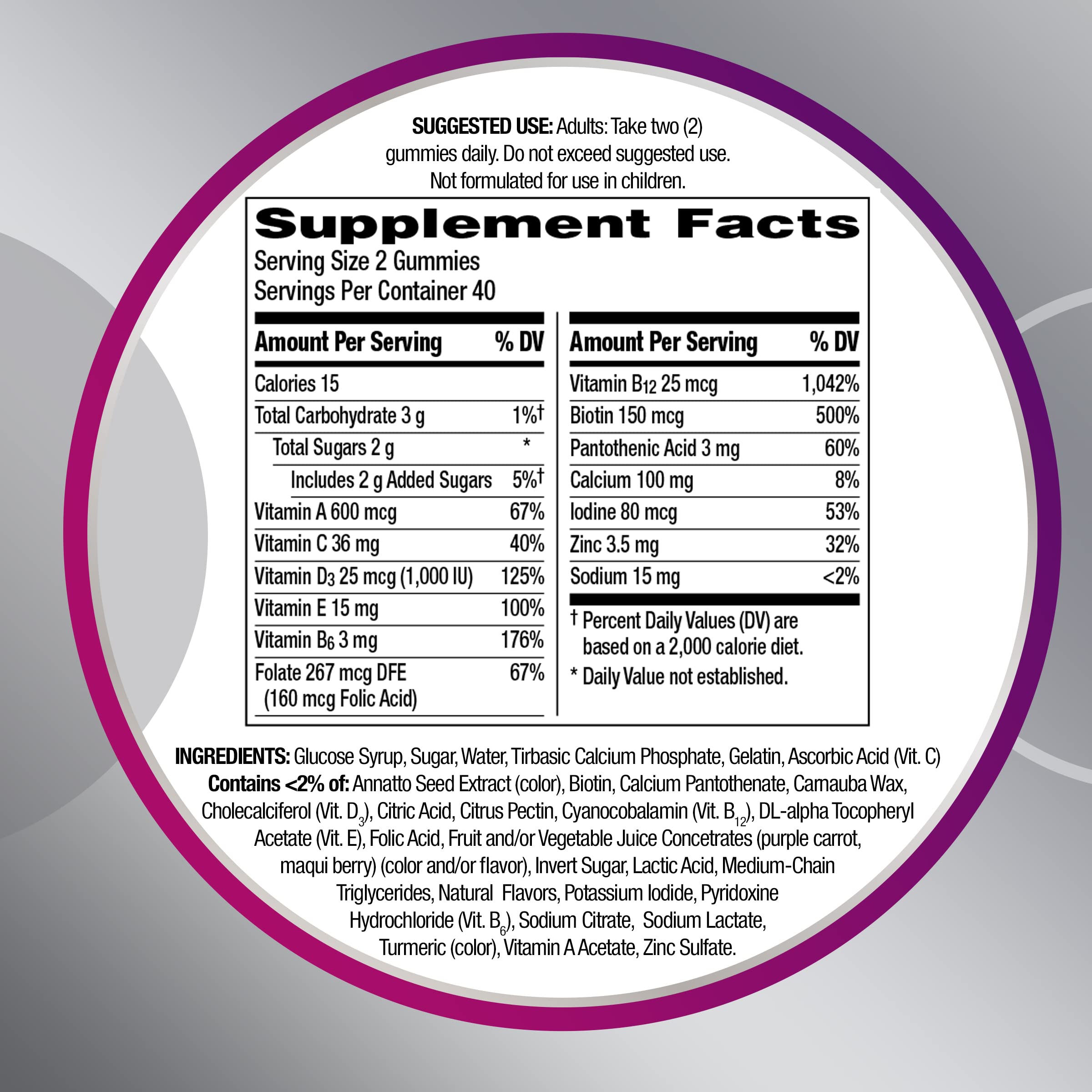 Centrum MultiGummies for Women 50 and Over, 140 Count | Contains Vitamin D3, B Vitamins, Calcium, and Antioxidants, Non-GMO Ingredients, Supports Memory and Cognition, GLP-1 Support
