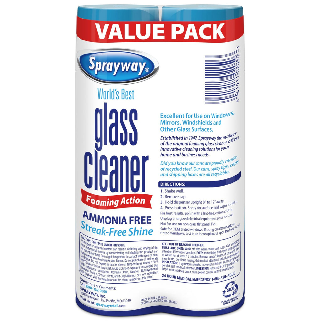 Sprayway Glass Cleaner Foaming Aerosol Spray, 19oz, Pack of 2 | Ammonia-Free, Streakless, Fast-Acting | Cleans & Polishes Glass Surfaces | Fresh Scent, Removes Fingerprints, Dust, Dirt, Smoke Film
