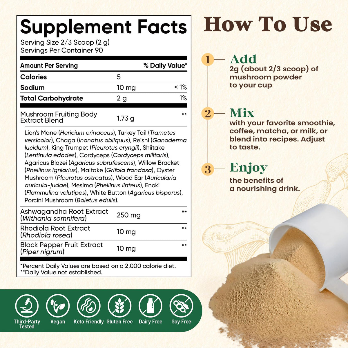 16 in 1 Mushroom Powder, Mushroom Coffee Alternative, 100% Fruiting Bodies