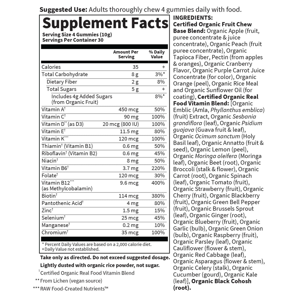 Garden of Life Organics Women 40+ Gummy Multivitamin, 120 Gummies | Certified Organic, Non-GMO, Vegan, Kosher Complete Multi- Methyl B12, C & D3, Gluten, Soy & Dairy Free, Real Fruit