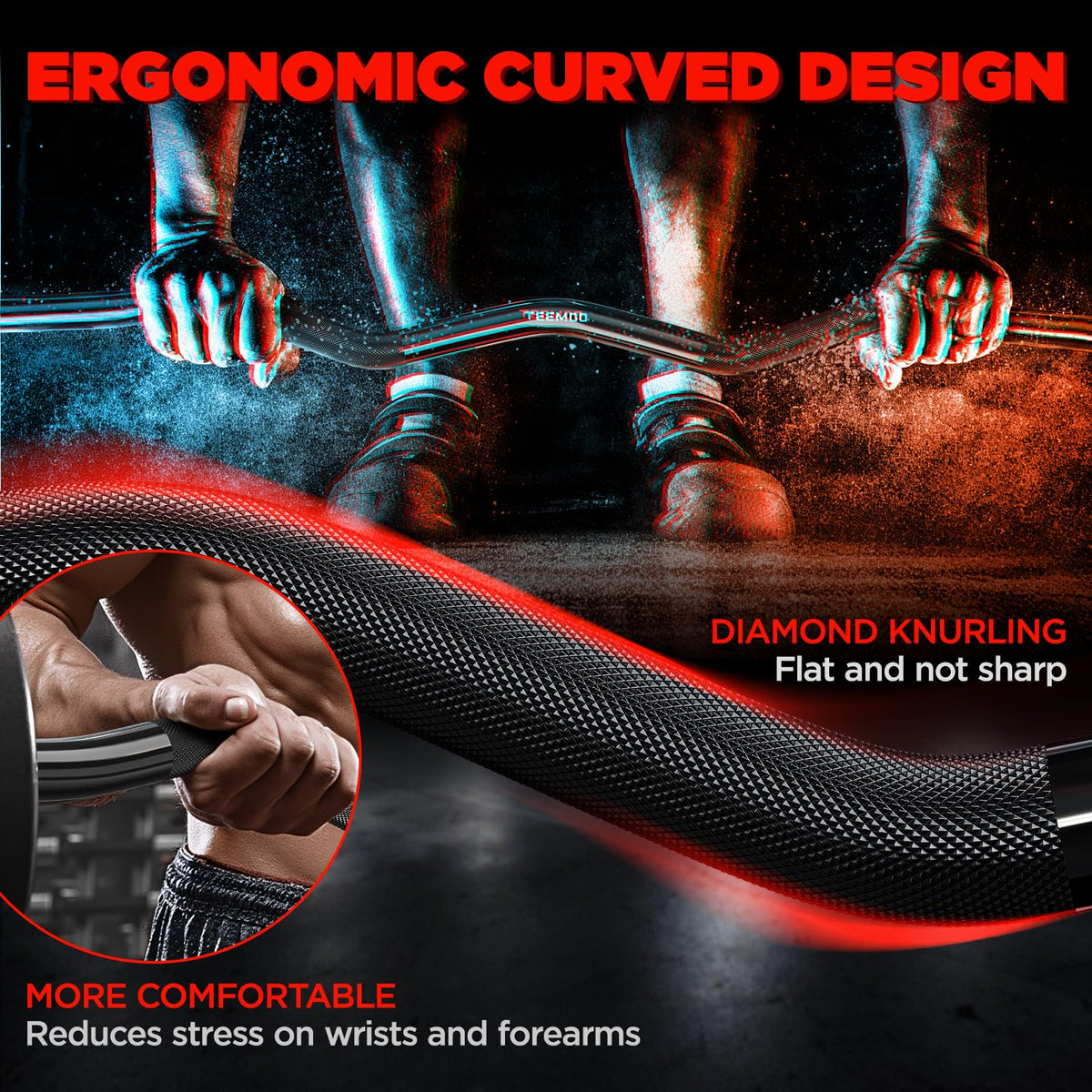 TEEMOO Olympic EZ Curl Barbell Bar, 47" Curl Bar for 2 inch Weight Plates