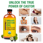 Seven Minerals USDA Organic Castor Oil - Big 16 oz Glass Bottle with Pump - 100% Pure Cold Pressed Unrefined Hexane Free - for Hair Growth, Eyelashes, Eyebrows, Skin, Cuticles & Caster Oil Packs