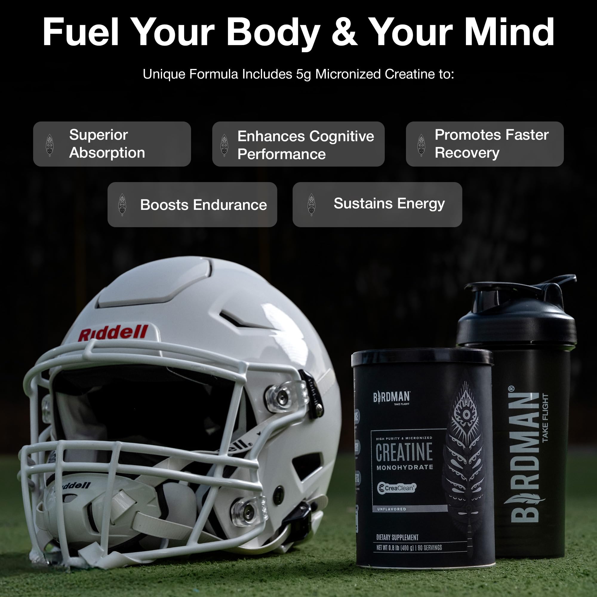 BIRDMAN Micronized Creatine Monohydrate Powder, Muscle Recovery, Caffeine Free, Creatine Pre Workout, Vegan, Post Workout, Gluten Free, Sugar Free | 80 Servings (5 Grams Each) | 0.8lb