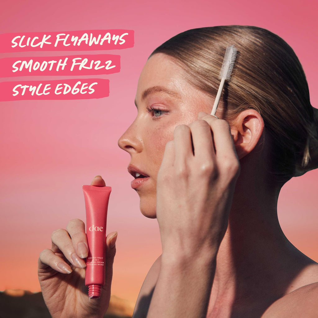 DAE Cactus Fruit 3-in1 Styling Cream & Taming Wand - Tames Flyaways | Style edges, defines curls, adds shine, hydrates & moisturizes, built-in taming wand, convenient on-the-go purse size