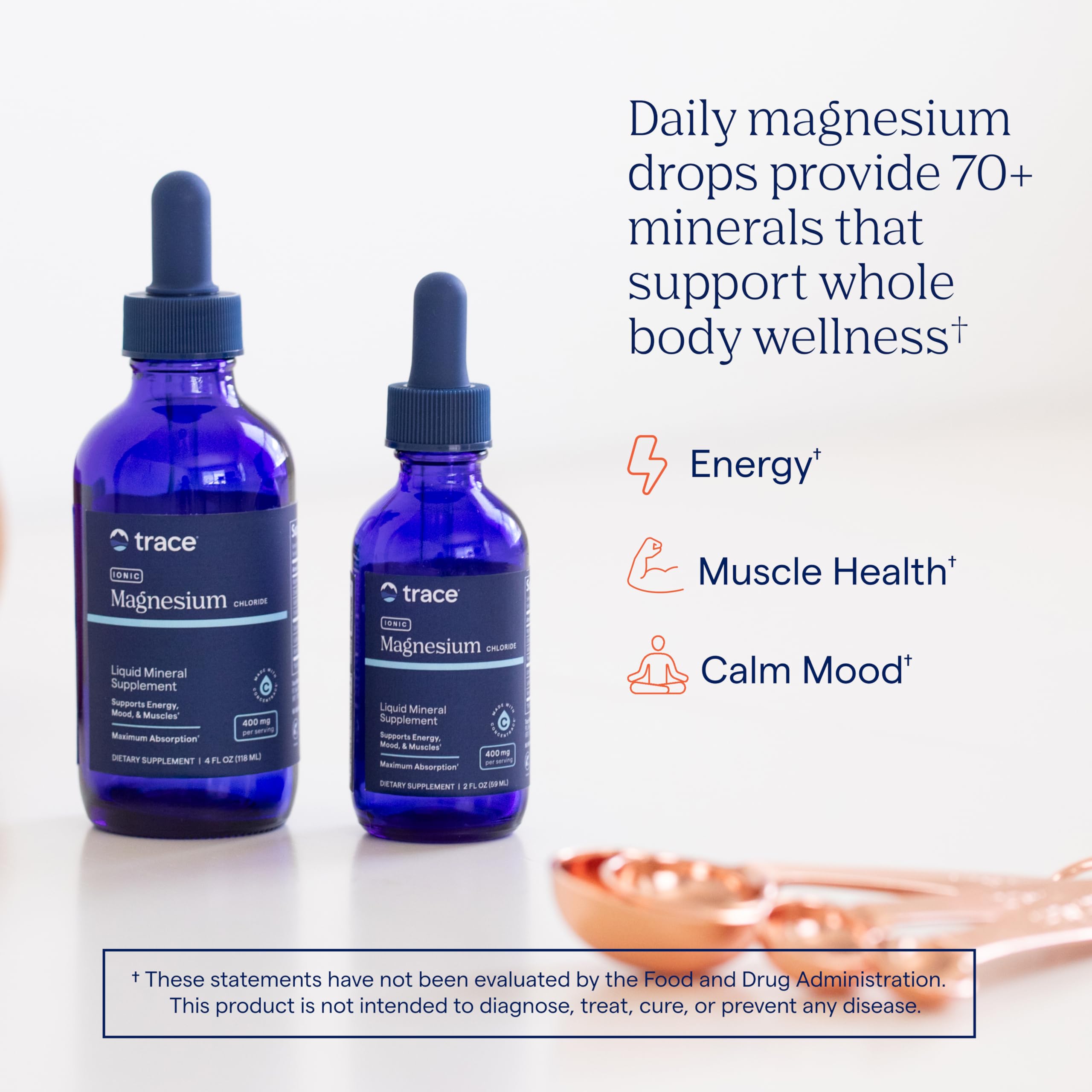 Trace Minerals Liquid Ionic Magnesium, 400 mg, 4 fl oz | Ionic magnesium chloride with high bioavailability. Supports 300 biochemical reactions and calm muscles. 30 servings.