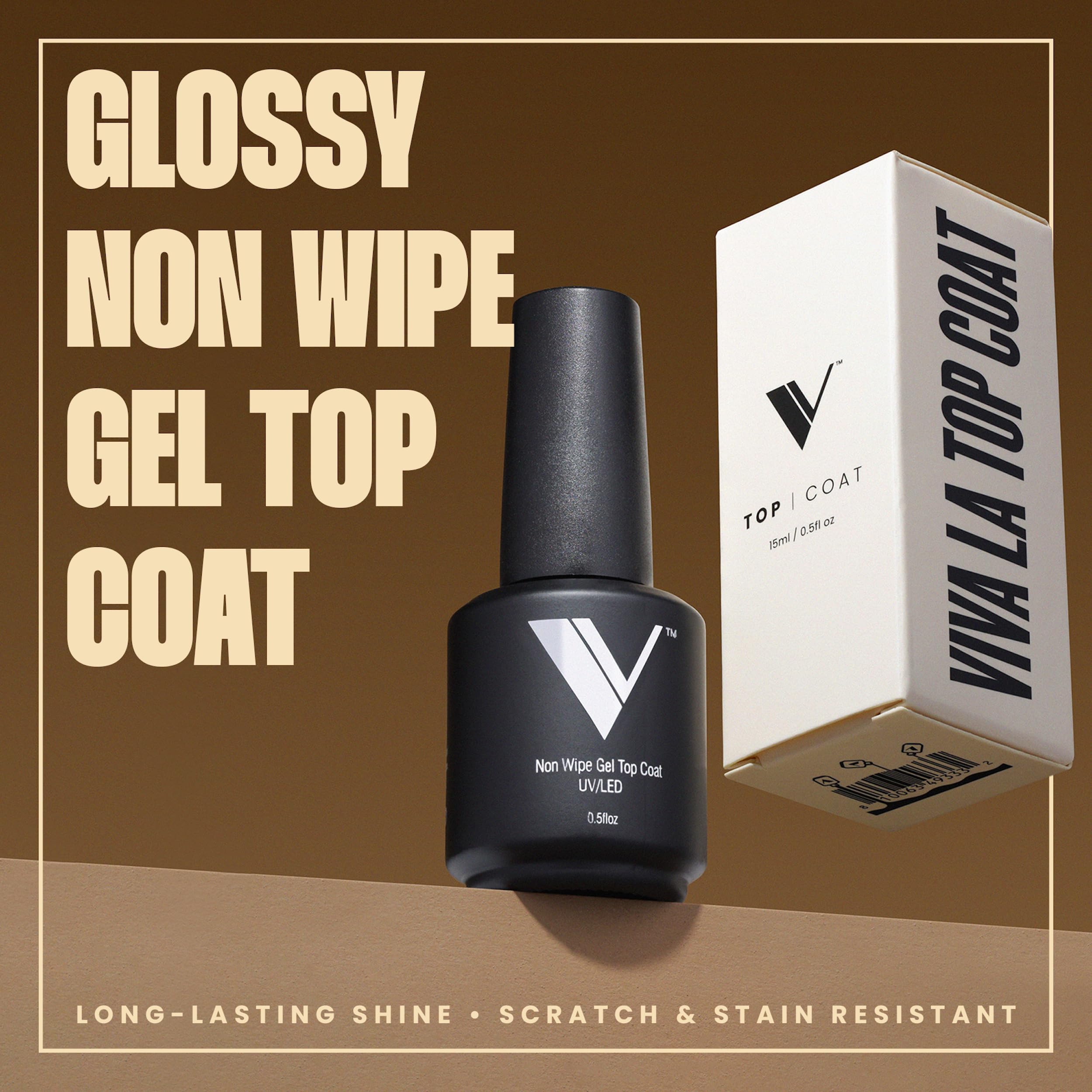 V Beauty Pure No Wipe Gel Top Coat - Long Lasting UV Top Coat Gel, 15ml | Gel Nail Polish, Scratch and Stain Resistant, Durable, Non Yellowing, No Sticky Layer, Glossy, For Manicure & Pedicure