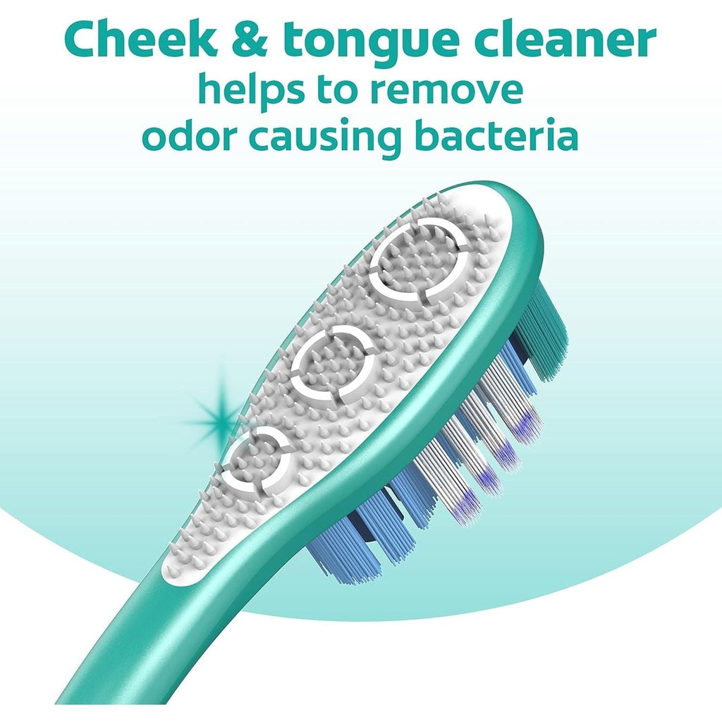 Buy now Colgate 360 Whole Mouth Toothbrush, Adult Toothbrushes Medium Bristles, Helps Remove Bad Breath Bacteria and Plaque, Medium Toothbrush Pack, Includes Cheek and Tongue Cleaner, 4 Pack at indiglob india