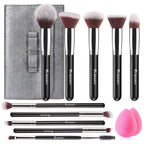 BEAKEY Makeup Brushes set with 2 Blending Sponges,10 Brush Face and Eye Set | Beginner-friendly face and eye tools with soft synthetic fibers for light,buildable coverage from foundation to eyeshadow