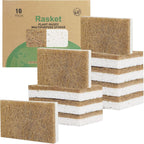 10 Pack Biodegradable Natural Sponges Kitchen - Compostable Cellulose and Coconut Walnut Scrubber Sponge - Eco Friendly Sponges for Dishes