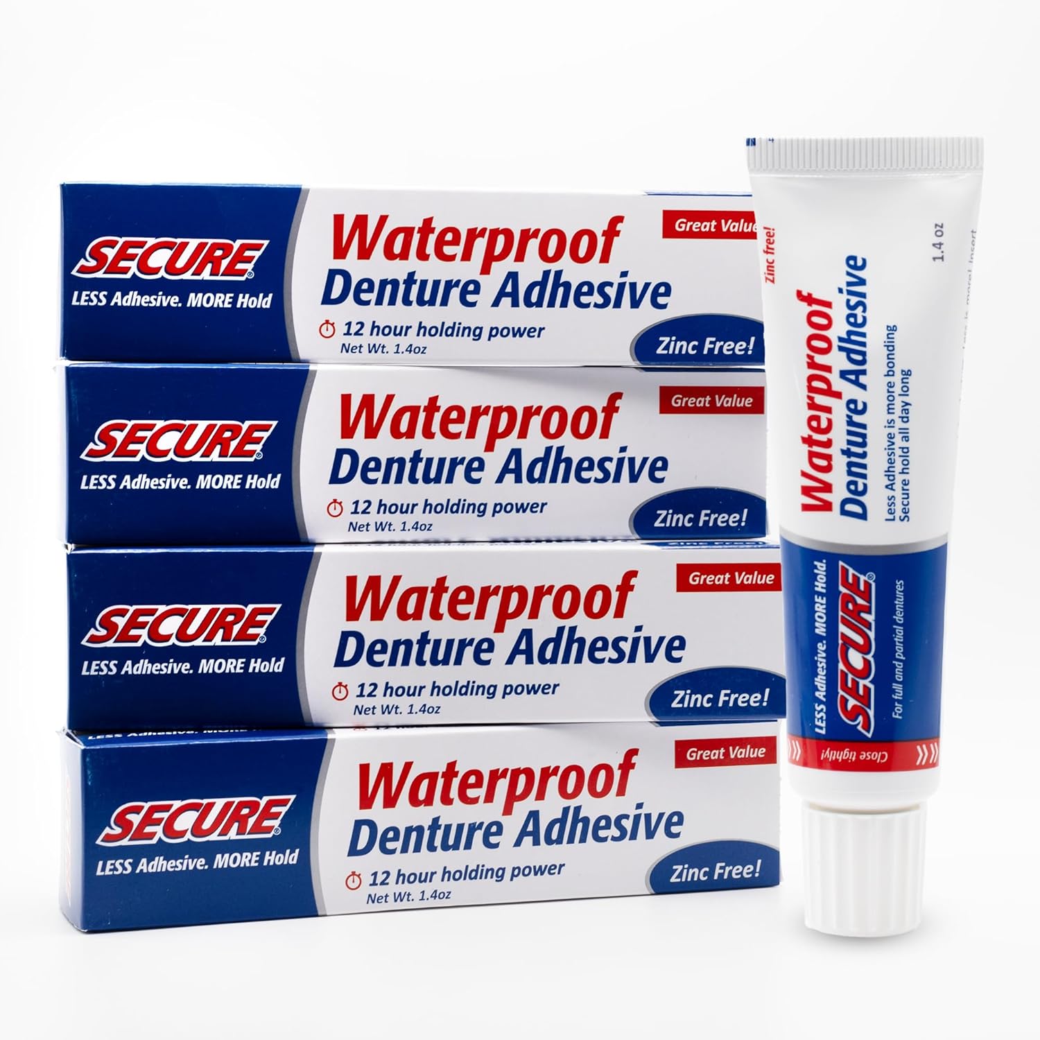 Buy now Secure Waterproof Denture Adhesive - Zinc Free - Extra Strong Hold For Upper, Lower or Partials - 1.4 oz Regular 4 at indiglob india