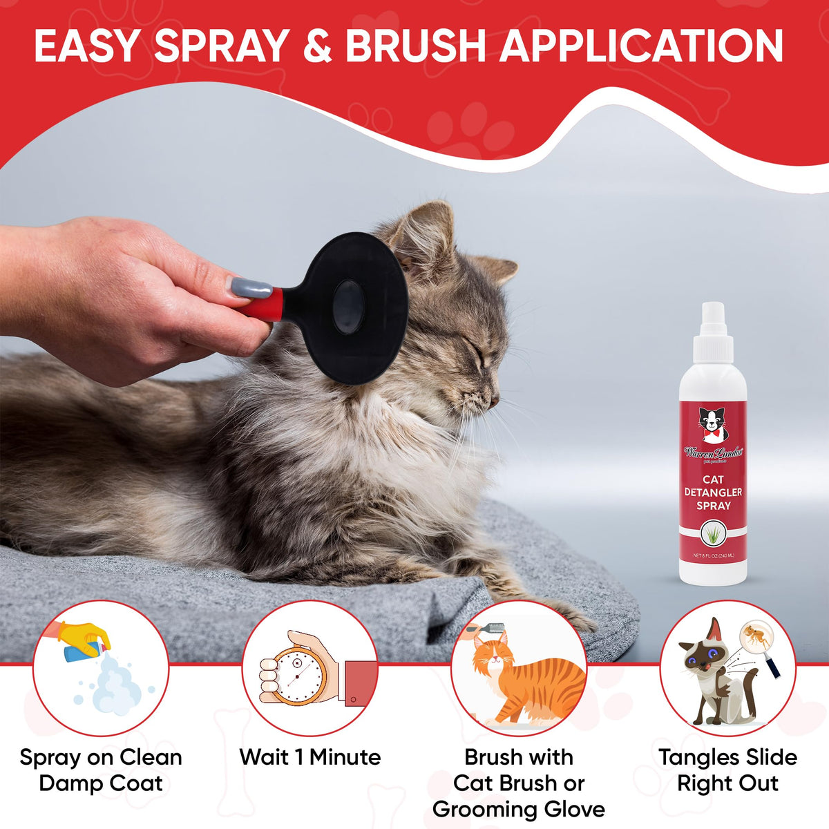 Warren London Cat Detangler Spray, Unscented Leave-in Conditioner, 8 oz