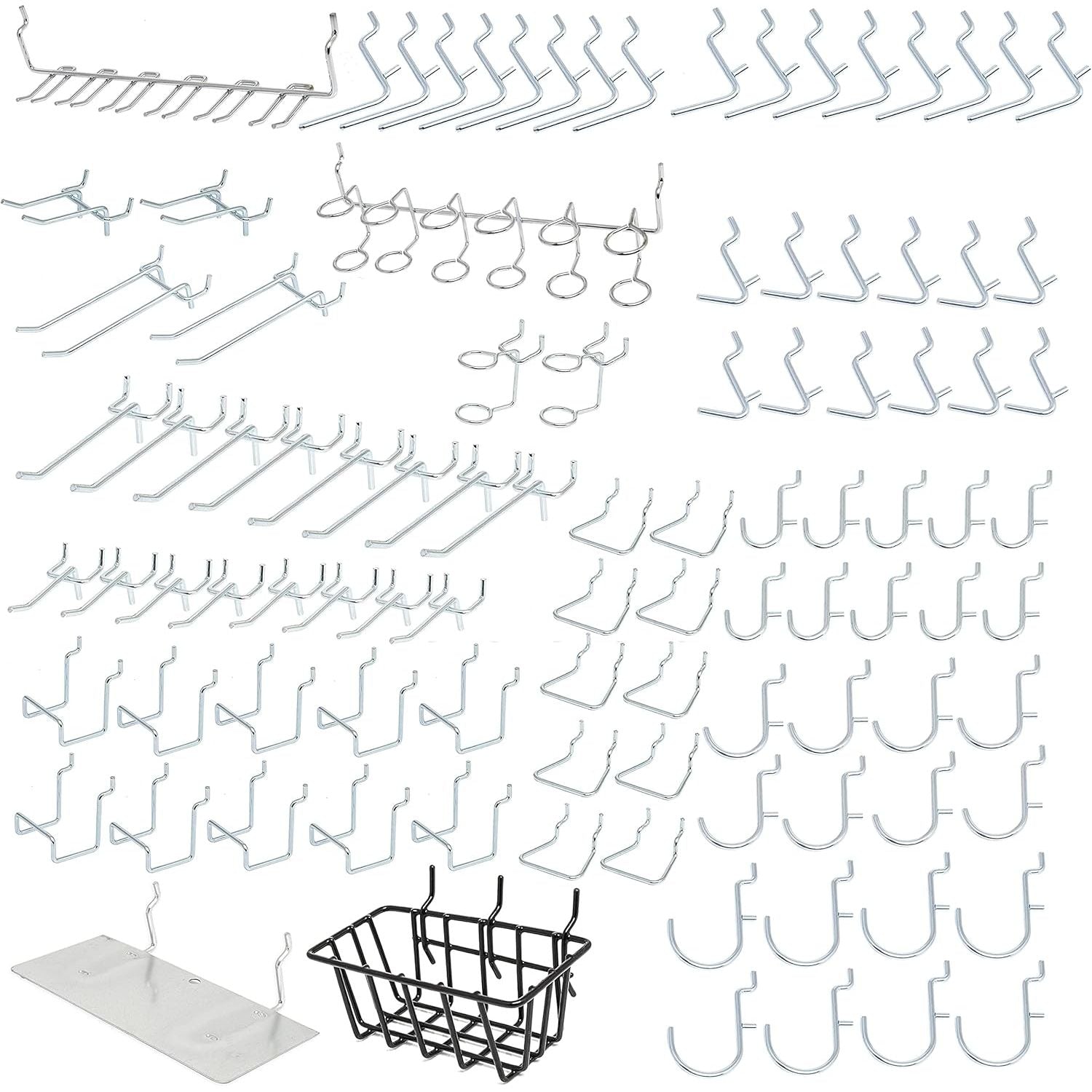 Buy now Hiltex 53106 Pegboard Hook Assortment Set, 50 Piece Heavy Duty, Pegboard Hooks for Tools, Garage & Workshops Hooks and Holders, Accessories for Craft Room, Wall Storage Shelving Peg Hooks 100 Piece: Hooks, Basket, and Tray at indiglob india