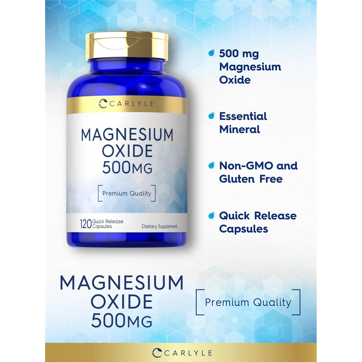 Carlyle Magnesium Oxide 500mg | 120 Capsules | Premium Quality