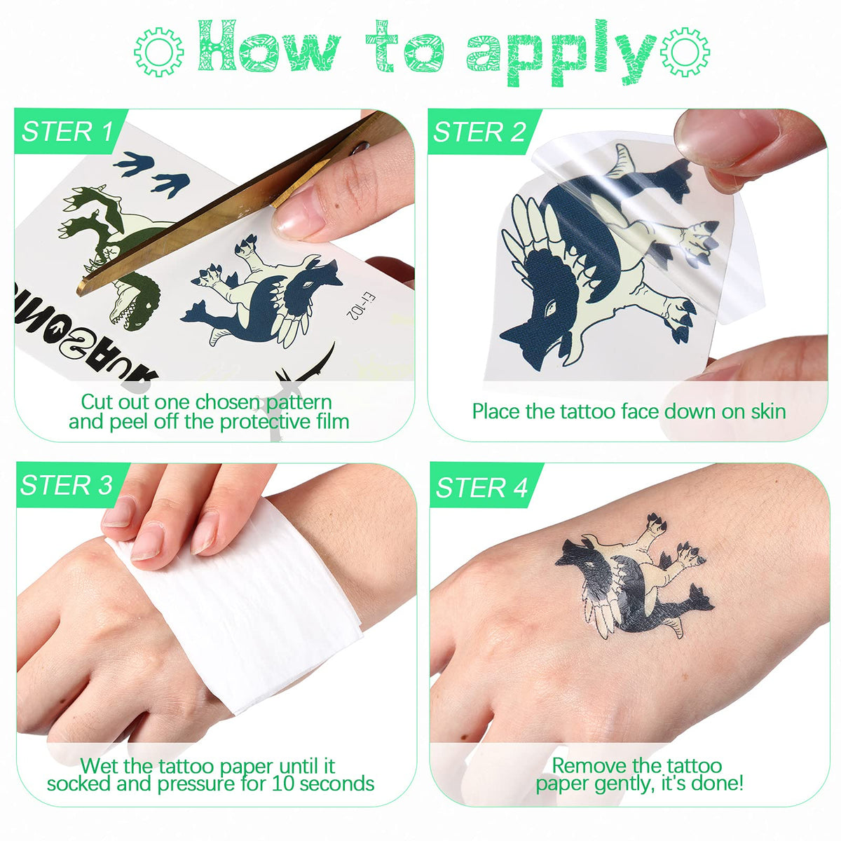 Zonon Dinosaur Glow Temporary Tattoos for Kids Luminous Waterproof Sticker