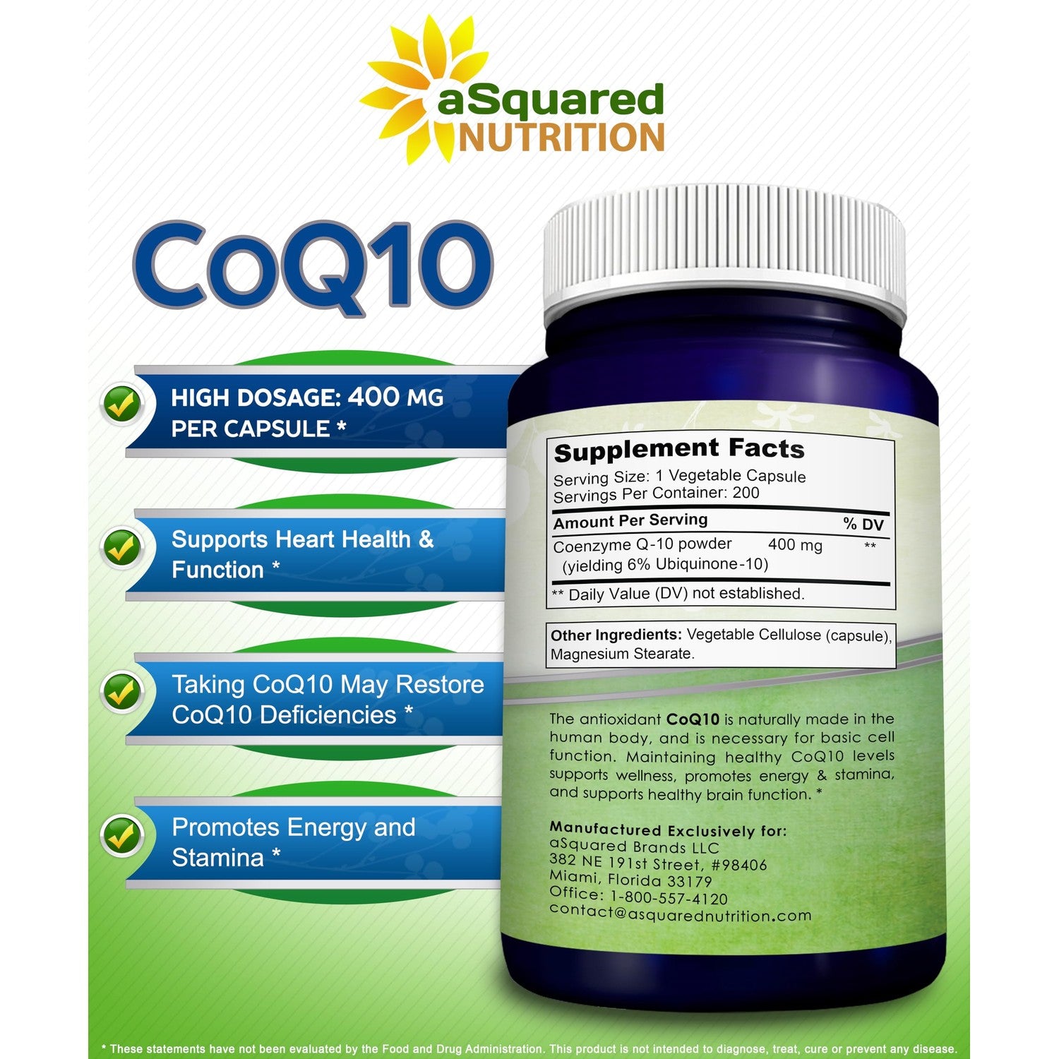 CoQ10 400mg - 200 Capsules - Co Q 10 Supplement - Coenzyme Q10 Pills - CQ10 | Max Strength CoQ 10 - High Absorption Ubiquinone Powder - CO Q-10 Enzyme Vitamin Alternative to Softgels & Gummies