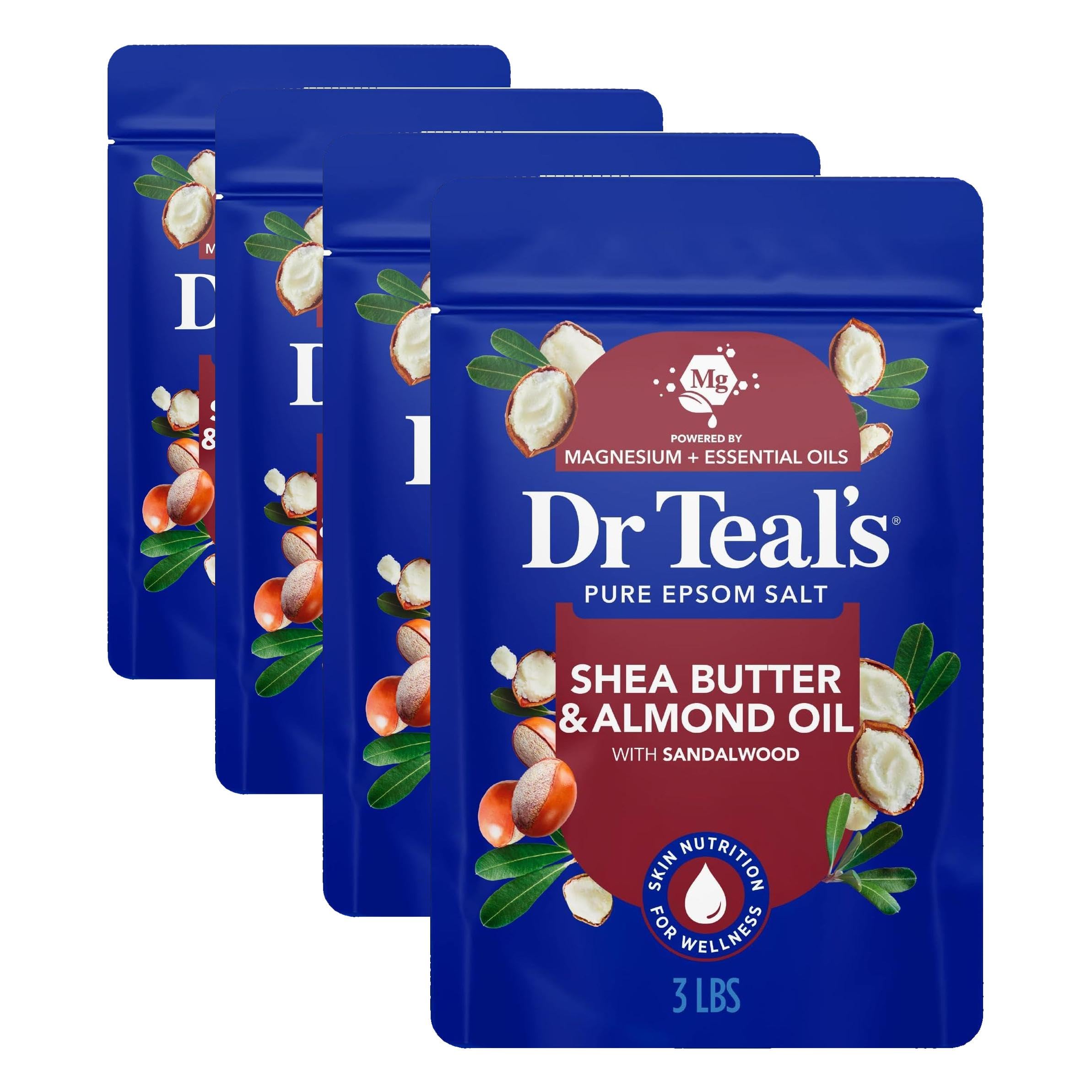 Dr Teal's Epsom Salt Magnesium Soak, Soften & Moisturize with Shea Butter & Almond Oil, 3 lbs
