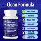 Nature's Perfect Night | Melatonin 20mg | 180 Quick Dissolve Tablets, 2-Pack | Natural Mixed Berry Flavor |High Potency | Sugar Free | Vegan | Gluten Free | 2 Count