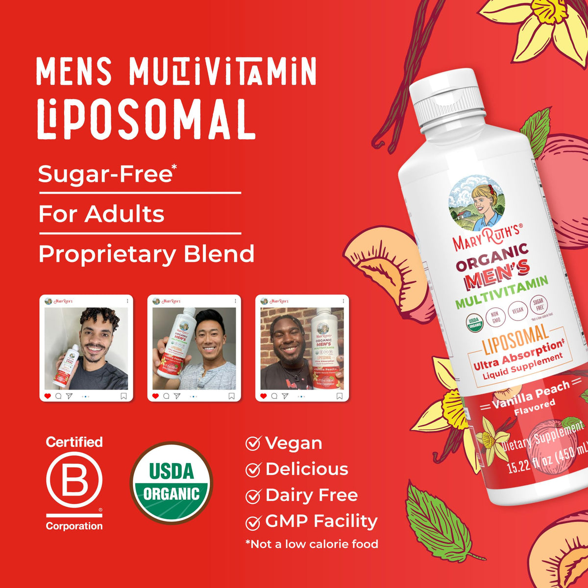 MaryRuth’s Multivitamin Liposomal for Men | Sugar Free Mens Multivitamin | Liquid Vitamins for Men | Immune Support Supplement | Cognitive Health & Overall Wellness | Vegan | Non-GMO | 15.22 Fl Oz