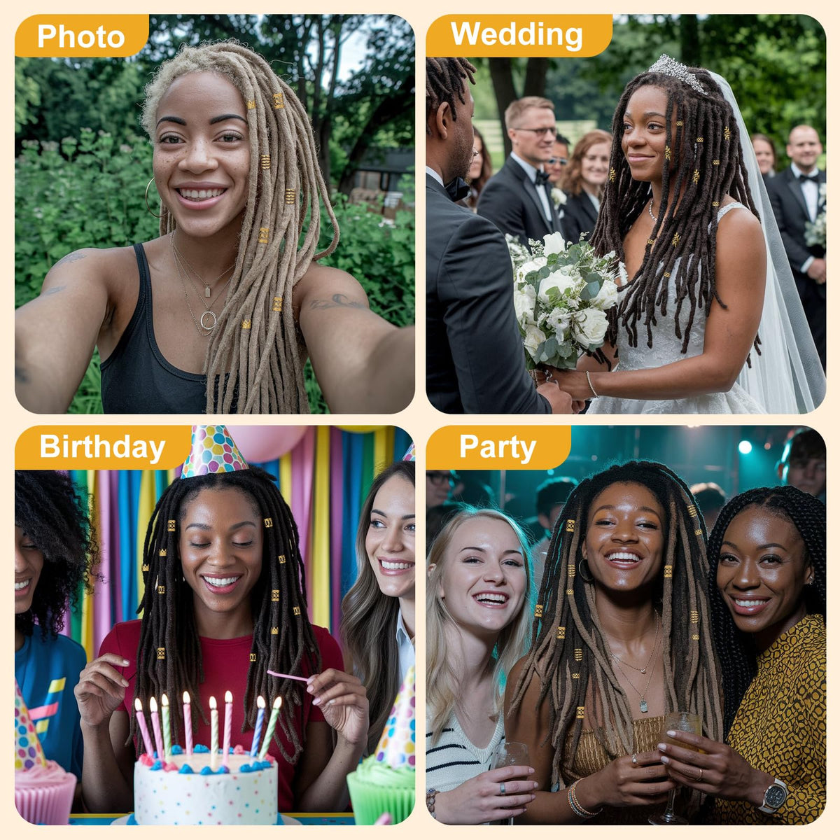CPOXITI 220Pcs Hair Jewelry for Dreadlock, Metal Hair Charms for Women, Gold Braids Rings Cuffs Clips for Hair Braids, Loc Jewelry Dreadlock Accessories