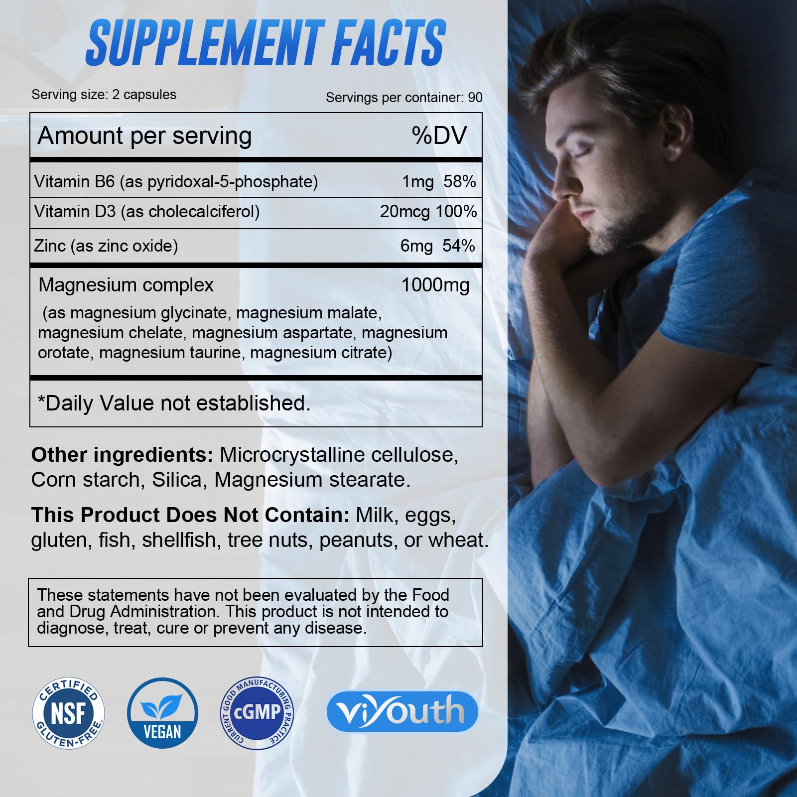 Magnesium 7 Complex Supplement Advanced for Sleep & Muscle, 180 Capsules | 7 Forms of Magnesium (Glycinate, Malate, Chelate, Aspartate, Orotate, Taurine, Citrate), Zinc, Vitamin D3 & Vitamin B6