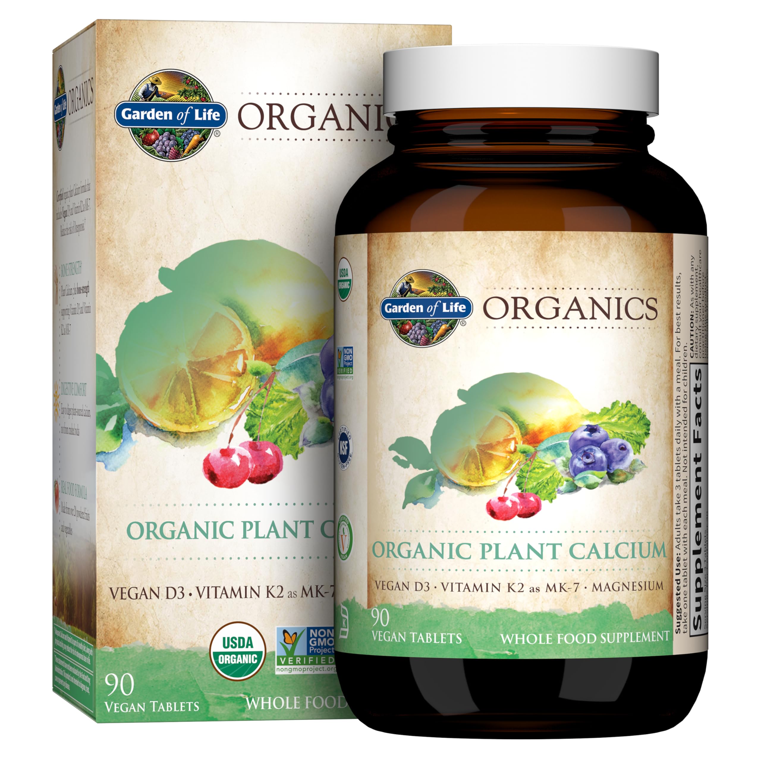Garden of Life Calcium Supplement with Magnesium & Organic Vitamin D3 K2, Made from Whole Foods, Gluten-Free, 90 Count | Magnesium & Vitamin D3 K2, Made from Whole Foods, Gluten-Free
