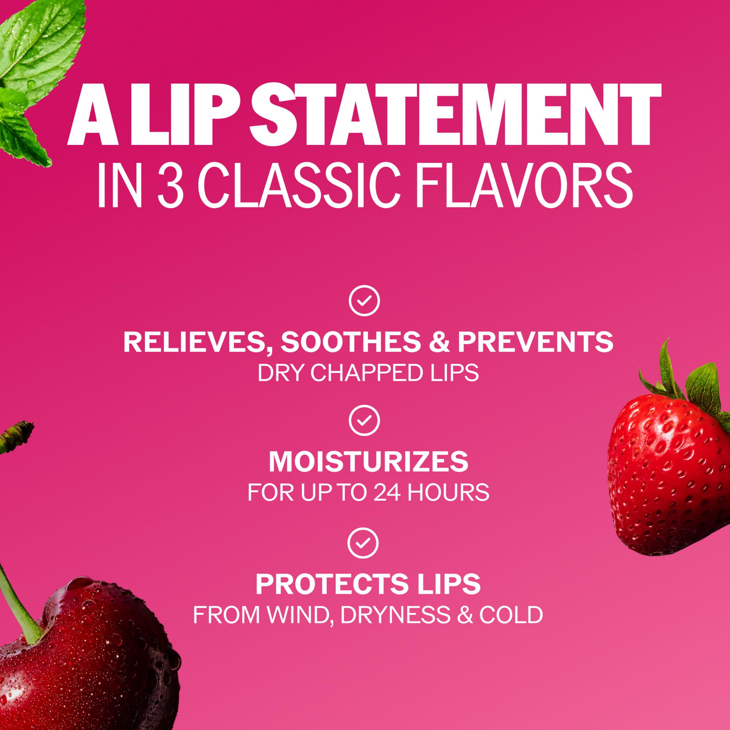 ChapStick Lip Care Set, Classic Collection 3-Pack – Spearmint, Cherry, and Strawberry Lip Balm, 0.15 Oz Ea