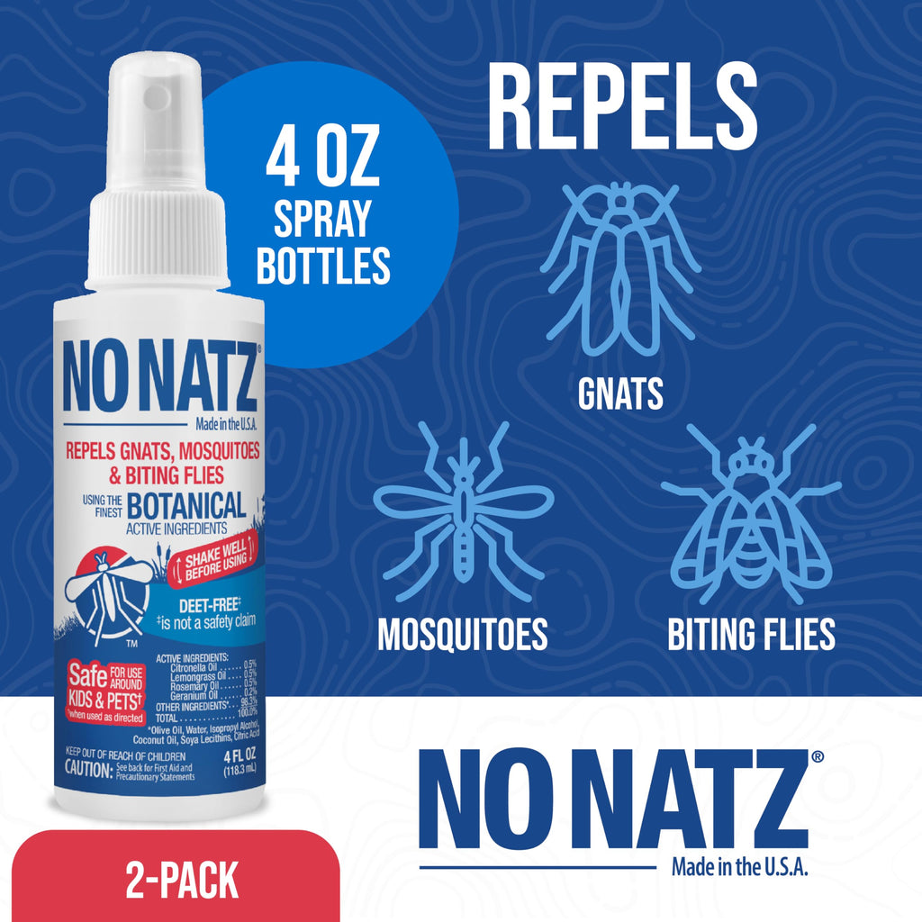 No Natz Botanical Insect Repellent, DEET-Free, Made with Natural Essential Oils, Non-Greasy Formula, Made in the USA, Fresh Scent, 4 Ounce Spray Bottle, 2-Pack