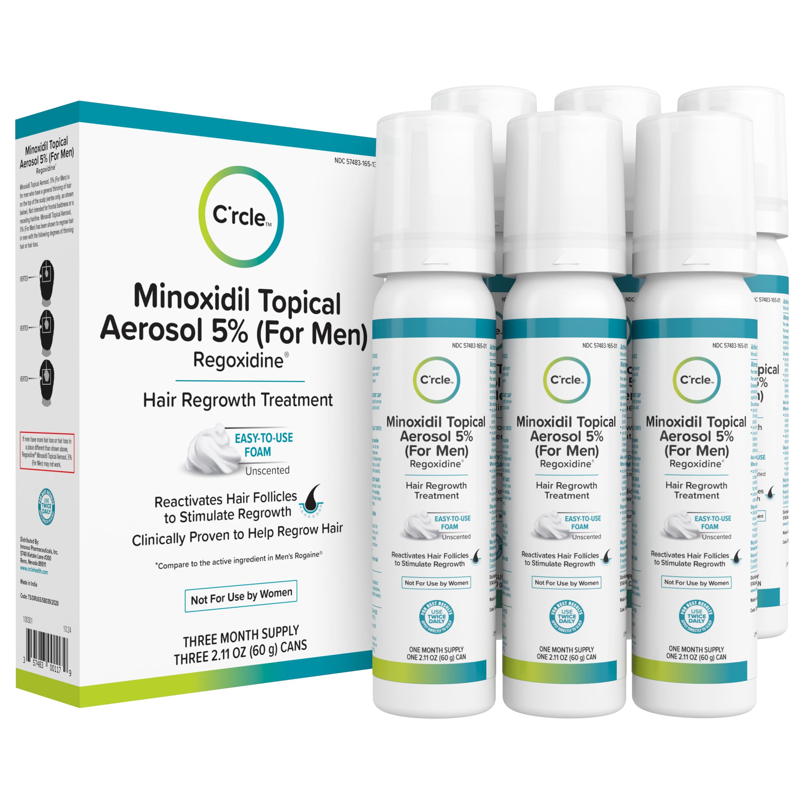 Minoxidil for Men Foam 5%, Unscented 3 Month Supply, Supports Hair Regrowth | Helps Restore Vertex Hair Loss & Thinning, Extra Strength 5% Minoxidil Foam For Men