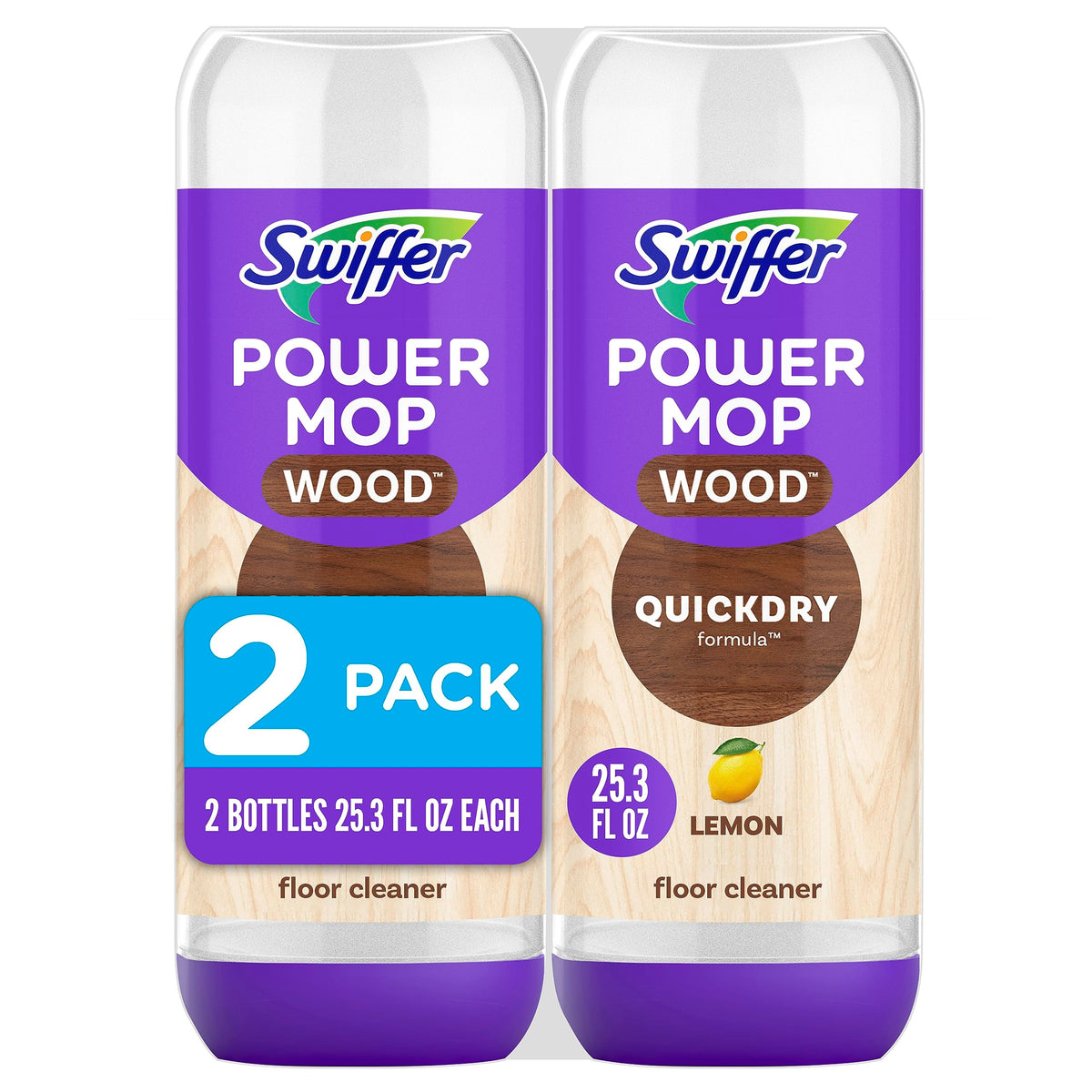 Swiffer Power Mop Wood Refill Solution, QuickDry Hardwood Floor Cleaner for Mopping Home, Bathroom, Kitchen, All Purpose Multi-Surface Solution for Floor Cleaning, Lemon Scent, 50.7 oz