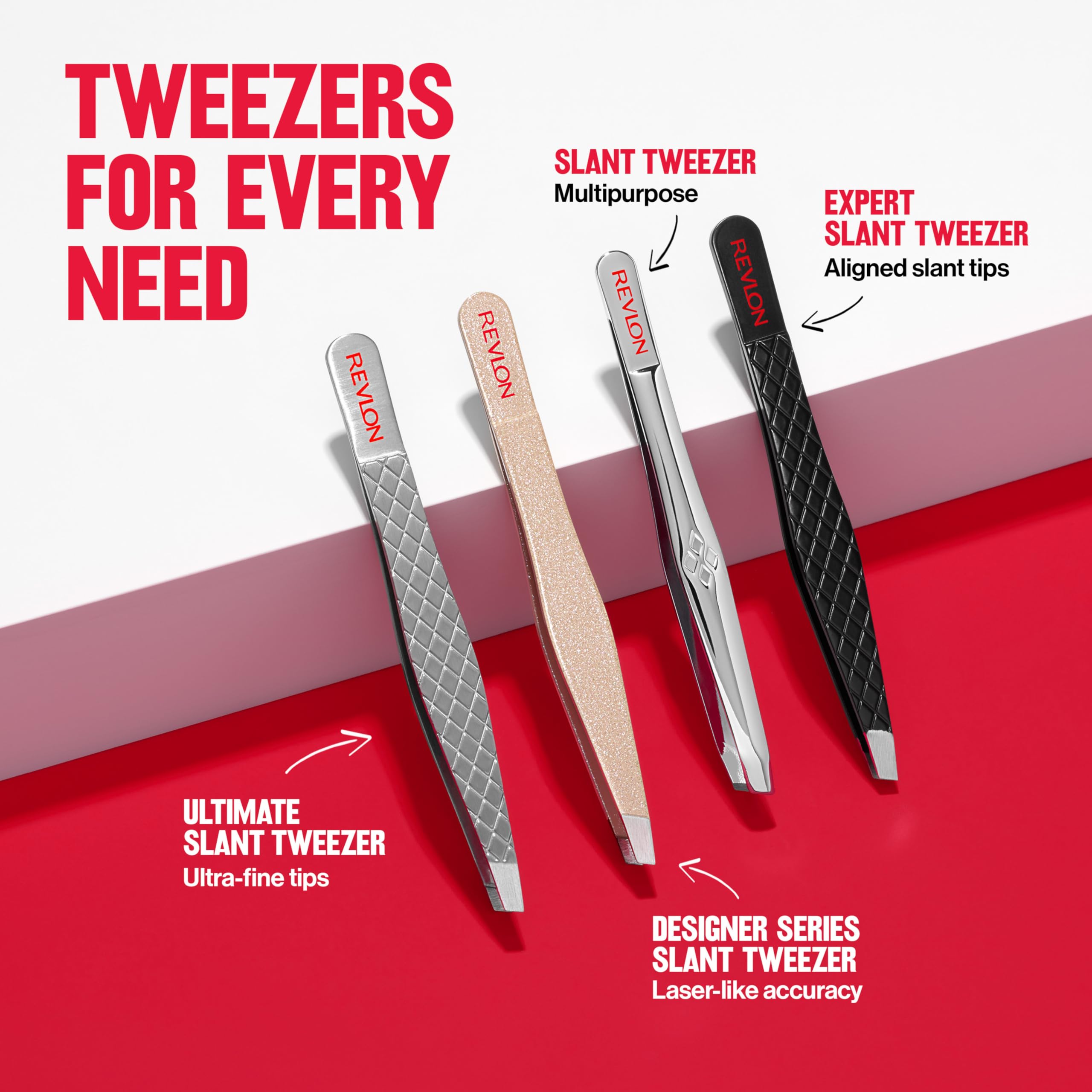 Revlon Expert Slant Tip Tweezer, Black, 1 Count | High precision stainless steel slant tweezer for easy, accurate hair removal.