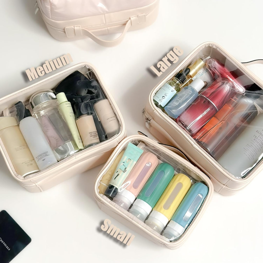 Buy now Veki Transparent Makeup Bag Travel Cosmetic Bags Case Waterproof Toiletries Bag Large Capacity Open Storage Bags Organizer With Zipper, Portable Make Up Organizer for Women and Girls at indiglob india
