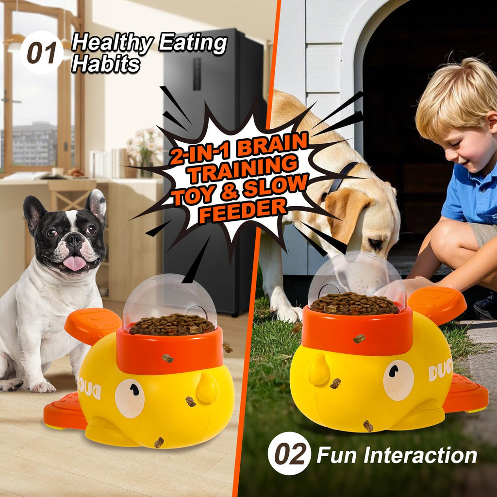 Duck Dog Slow Feeder Puzzle Toy, 3 Adjustable Openings, Treat Dispenser