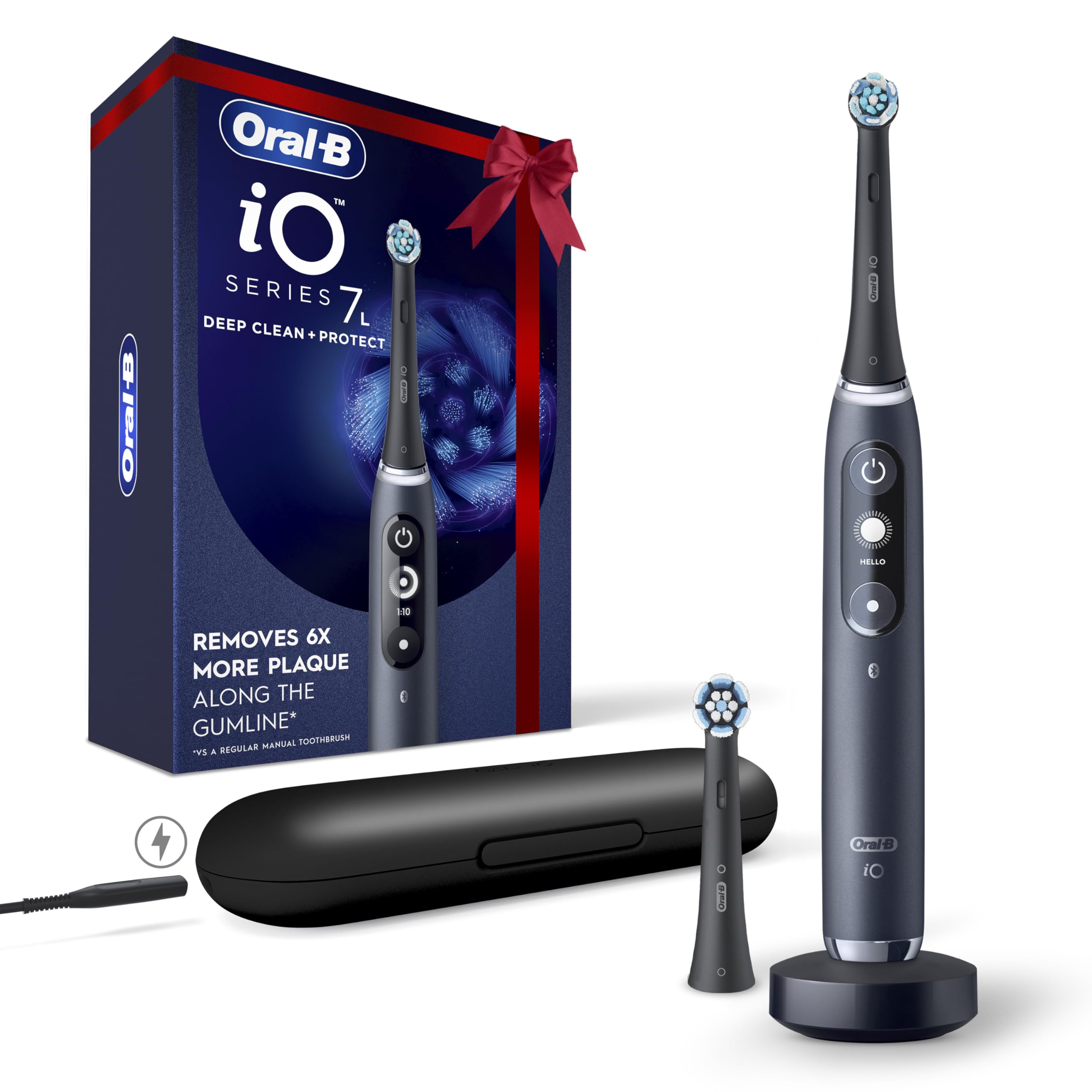 Buy now Oral-B iO Deep Clean + Protect Rechargeable Electric Toothbrush, Black, iO Series 7, 2 Replacement Brush Heads, Charging Travel Case at indiglob india