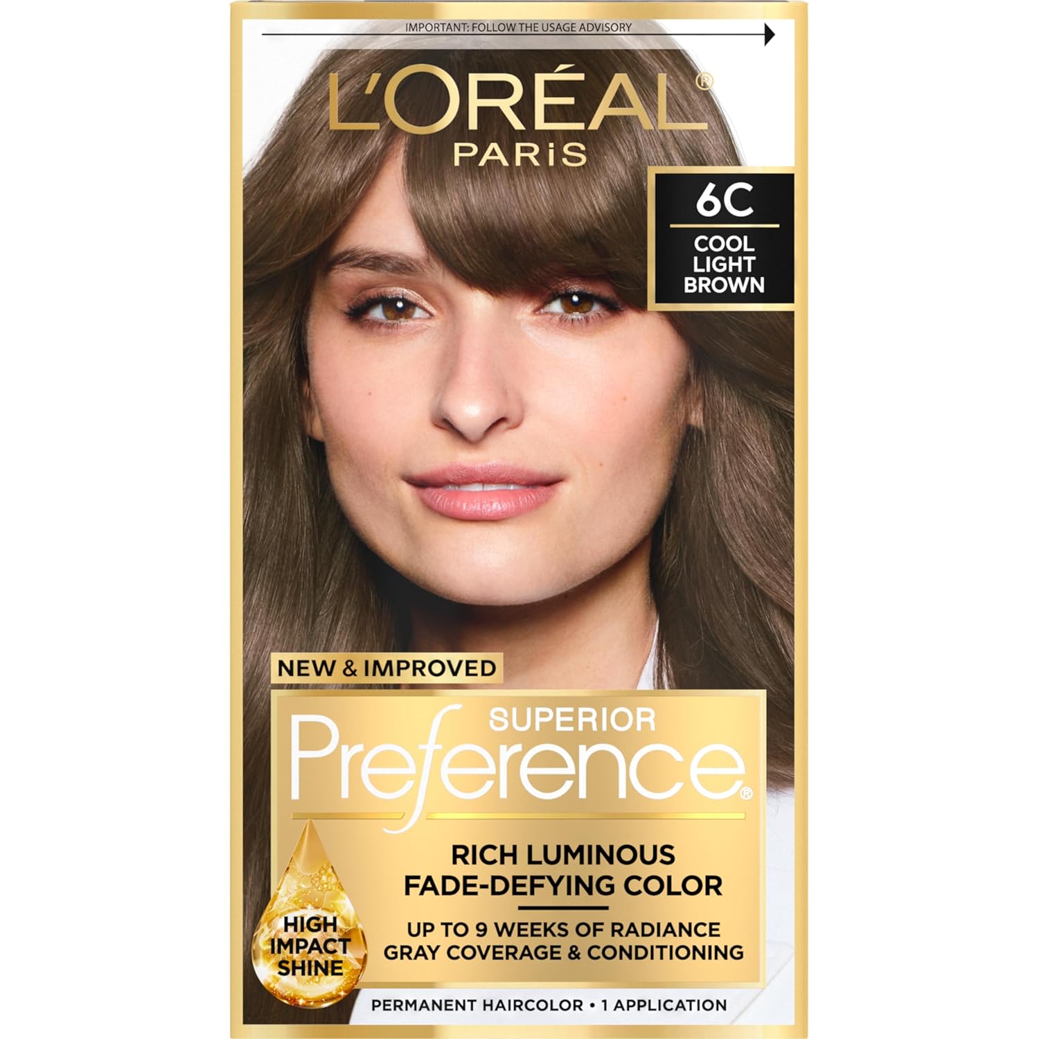 Buy now L'Oreal Paris Superior Preference Luminous Fade-Defying Permanent Hair Color, Hair Dye For Up to 9 Weeks of Radiance, Light Ash Blonde 9A, 1 Hair Dye Kit 6C Cool Light Brown 1 Count (Pack of 1) at indiglob india