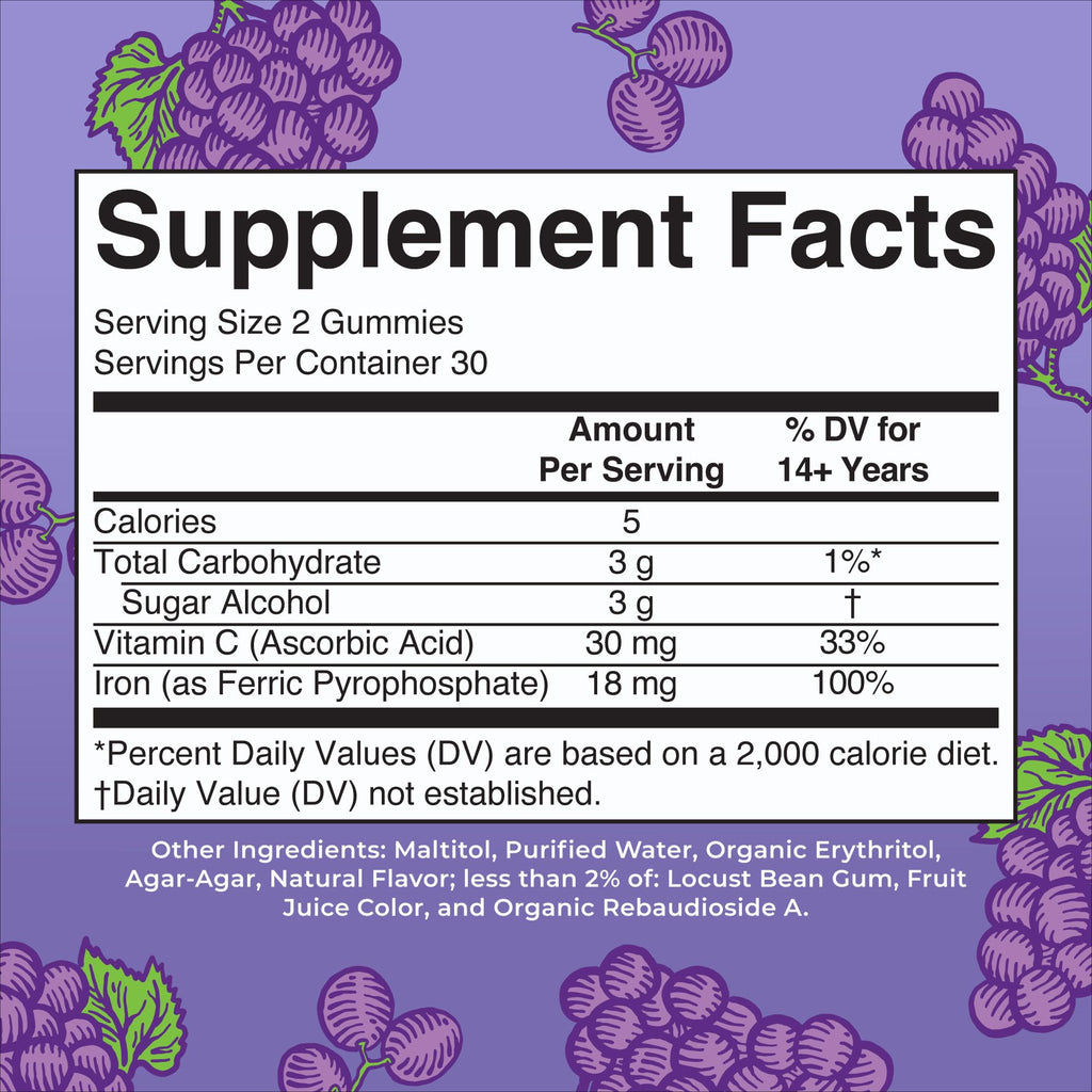 MaryRuth's Iron Gummies for 14+ with Vitamin C for Absorption | Sugar Free | Gummy Iron Supplement + VIT C | Energy Metabolism | Cellular Health | Immune Support | Vegan | Non-GMO | 60 Count | Sugar Free, Vegan, Cellular Health