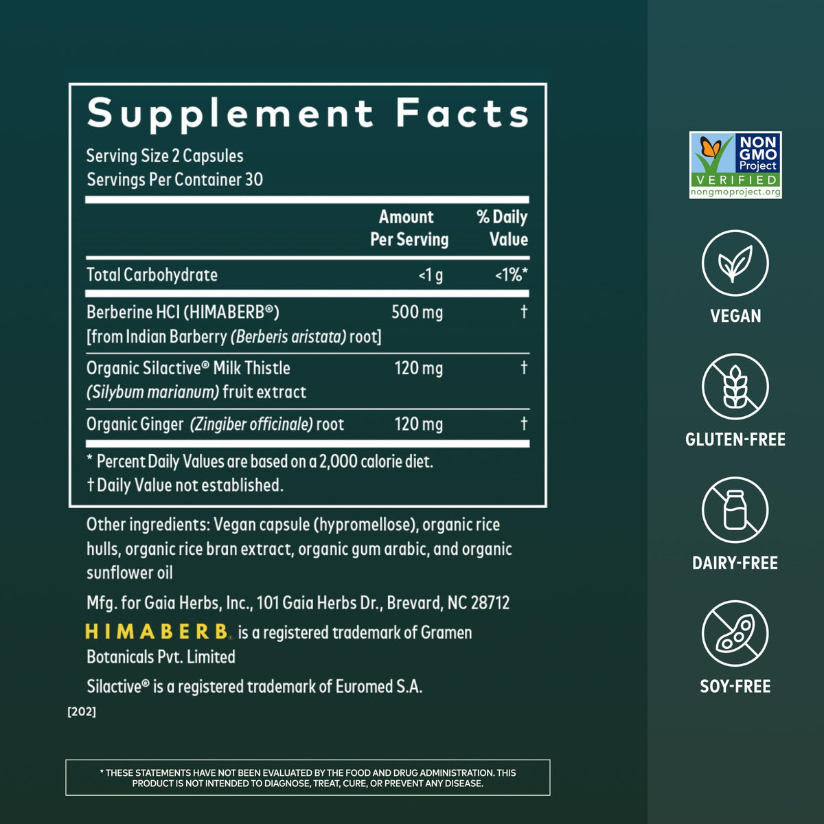 Gaia Herbs Berberine & Milk Thistle, 60 Capsules