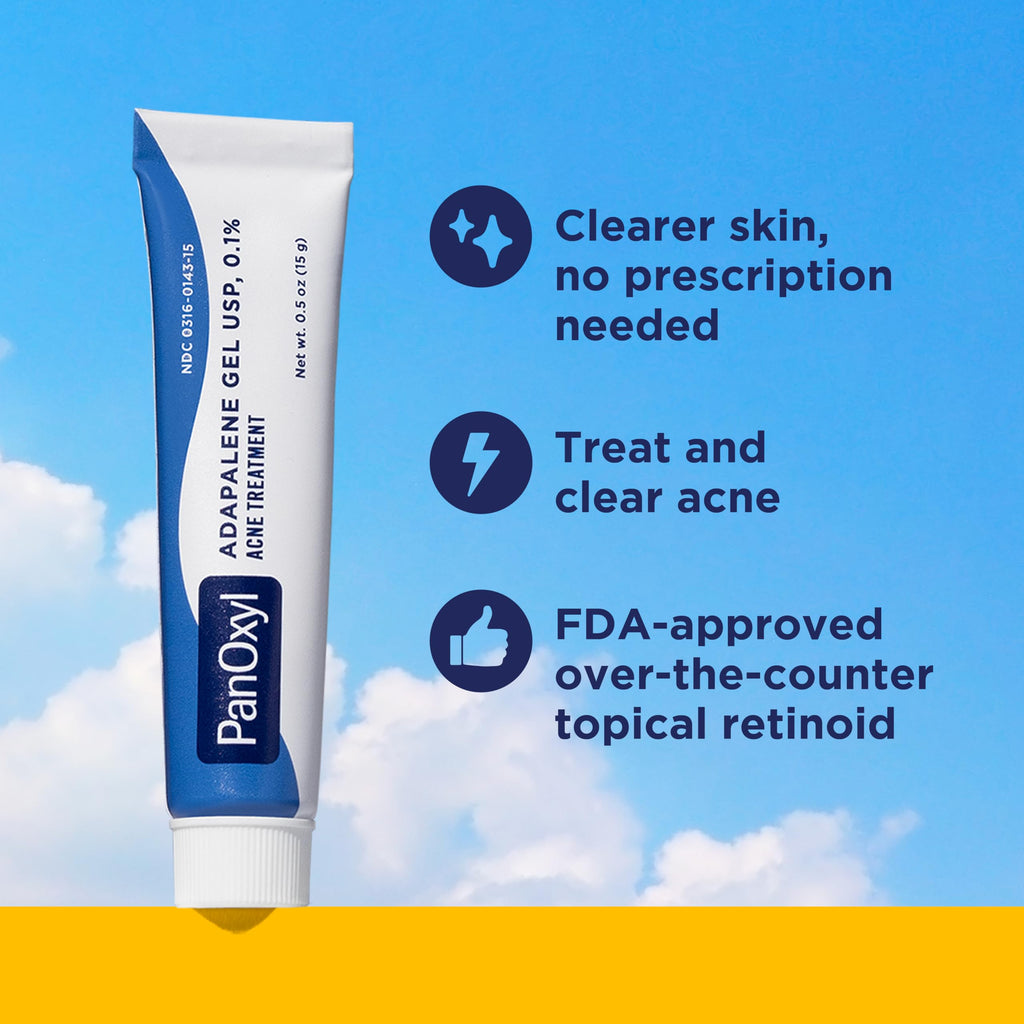 PanOxyl Adapalene 0.1% Leave-On Gel, Retinoid Gel Acne Treatment, 30-Day Supply, Acne Prone Skin, Oil, Fragrance, and Paraben Free, 0.5 oz