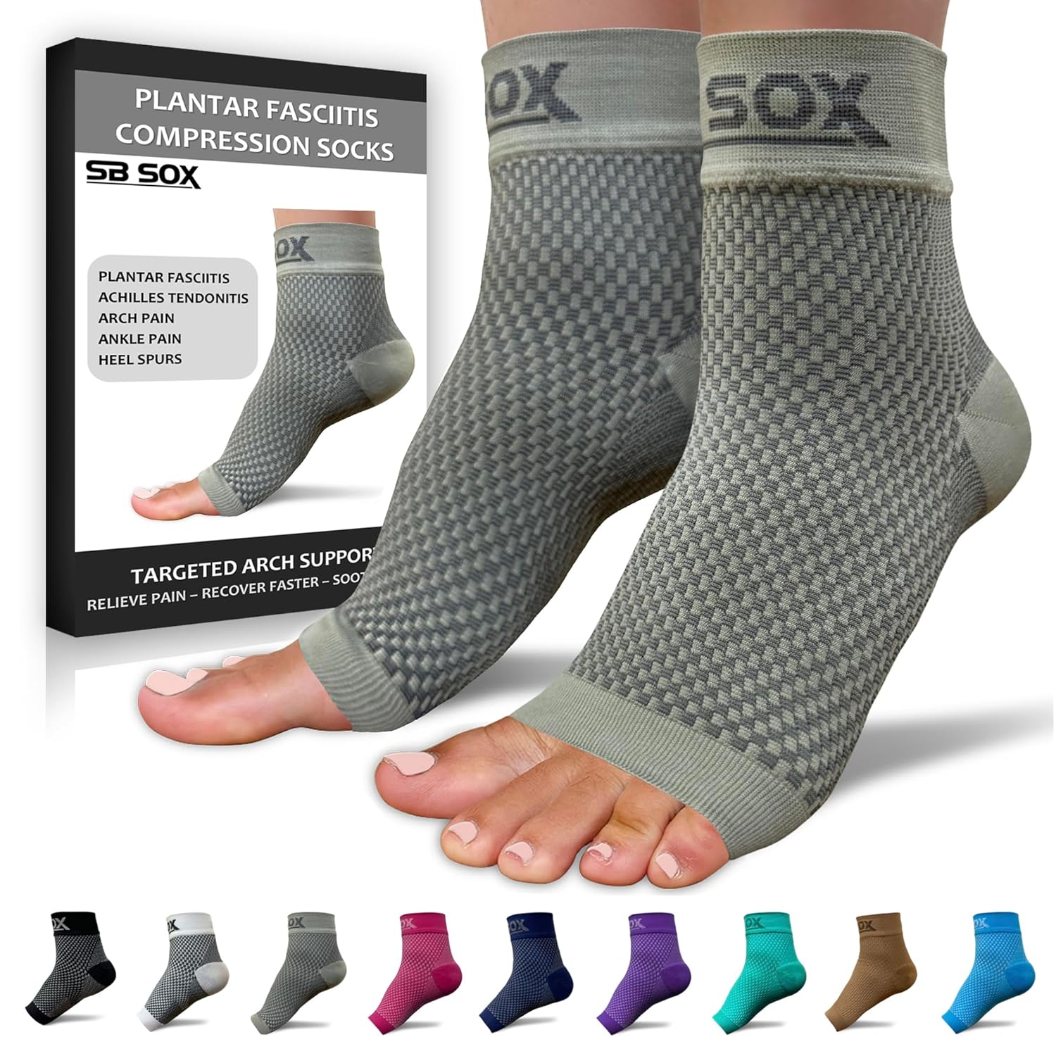 Buy now SB SOX Plantar Fasciitis Relief Socks â€“ Ankle Brace Compression Sleeve â€“ Arch Support for Foot Pain, Swelling, Heel Spurs â€“ Foot Brace for Achilles Tendonitis Relief, Injury Recovery (Blue, Medium) Small Gray at indiglob india