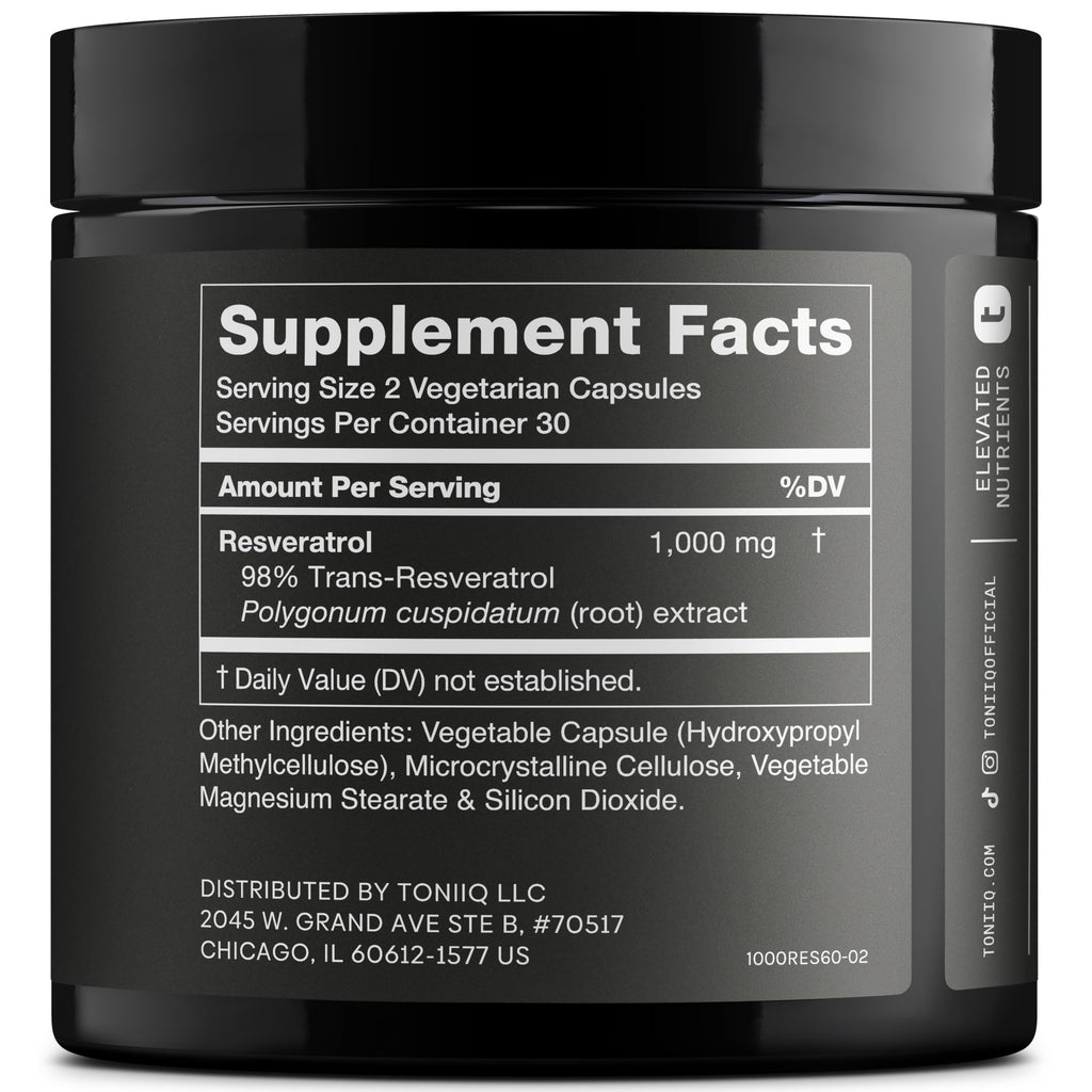 Toniiq Ultra High Potency Third-Party Tested Trans Resveratrol 1000mg