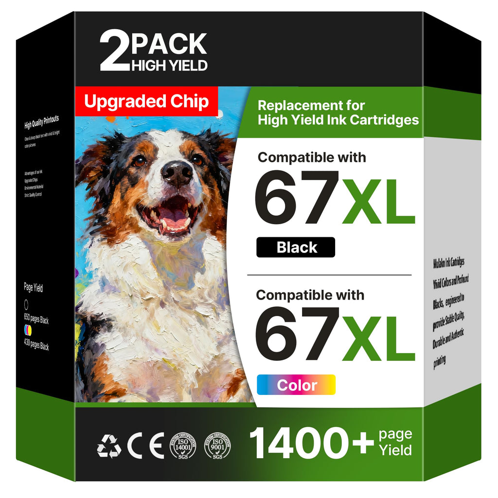 67XL Ink Cartridges for HP Ink 67, Compatible for HP 67 Ink Cartridges Black/Color Combo Pack Work for HP DeskJet 2855e 4255e 2827e 4227e 2755e 2842e 4155e 2852e Envy 6055e 6000 6455e (Black, Color)