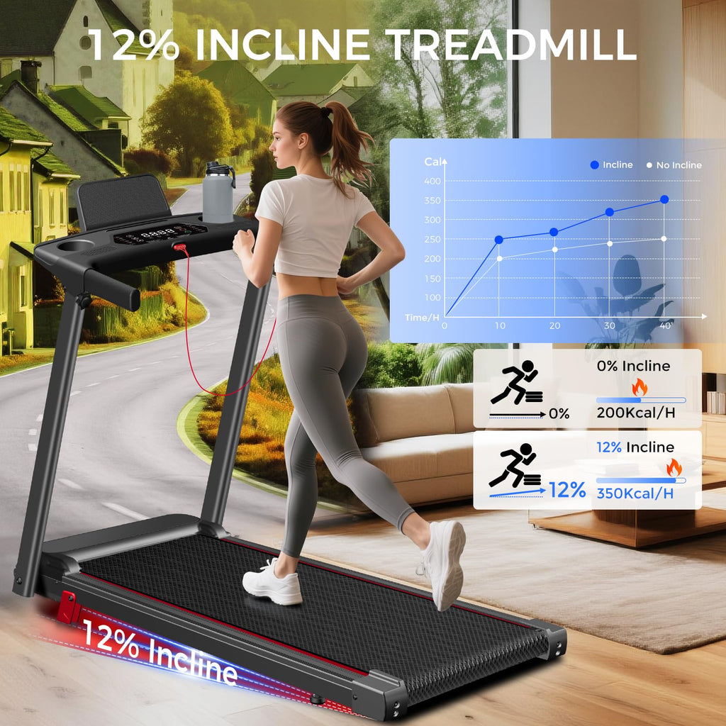 Treadmills for Home 3.0HP Foldable Treadmill with 12% Incline Small
