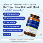 Gundry MD Bio Complete 3, 3-in-1 Probiotics, Pre & Postbiotics, 30 Servings | Certified Gluten Free, Certified Vegetarian, Supports Better Digestion, Bowel Movements & Energy, Keto Friendly, Sugar Free