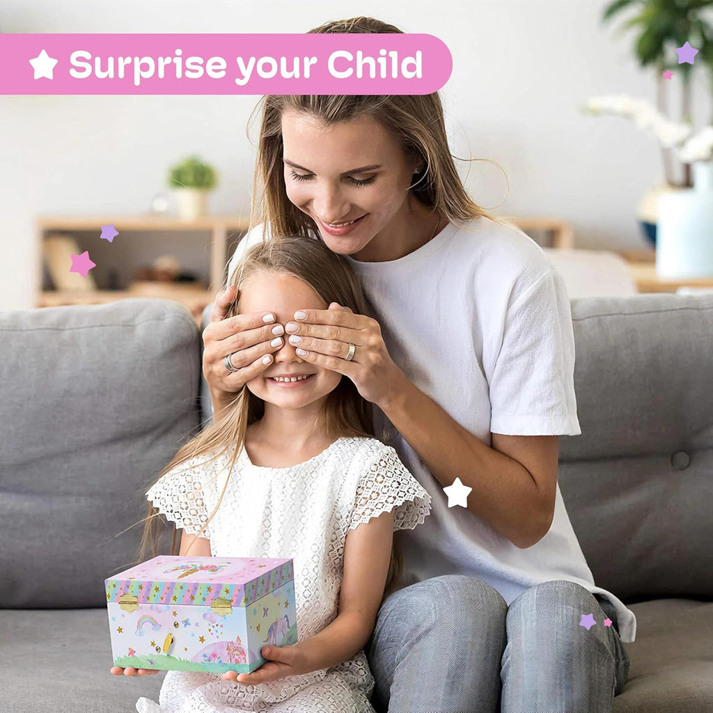 Buy now Jewelkeeper Musical Jewelry Box for Girls with Spinning Unicorn, Glitter Rainbow and Stars Design Music Box for Necklace, Earrings, and Accessories, Plays The Beautiful Dreamer Tune at indiglob india