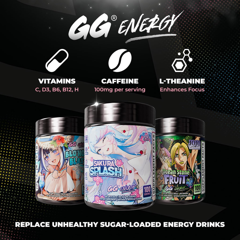 Gamer Supps GG Energy - Sakura Splash by Silvervale (100 Servings) - Keto Friendly Gaming Energy and Nootropic Blend, Sugar Free + Organic Caffeine + Vitamins + Immune Support, Powder Drink
