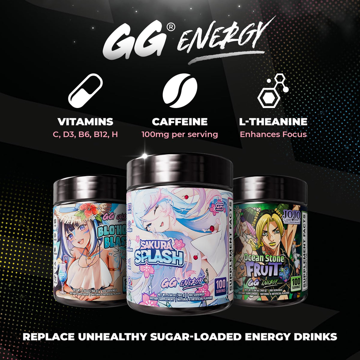 Gamer Supps GG Energy - Sakura Splash by Silvervale (100 Servings) - Keto Friendly Gaming Energy and Nootropic Blend, Sugar Free + Organic Caffeine + Vitamins + Immune Support, Powder Drink
