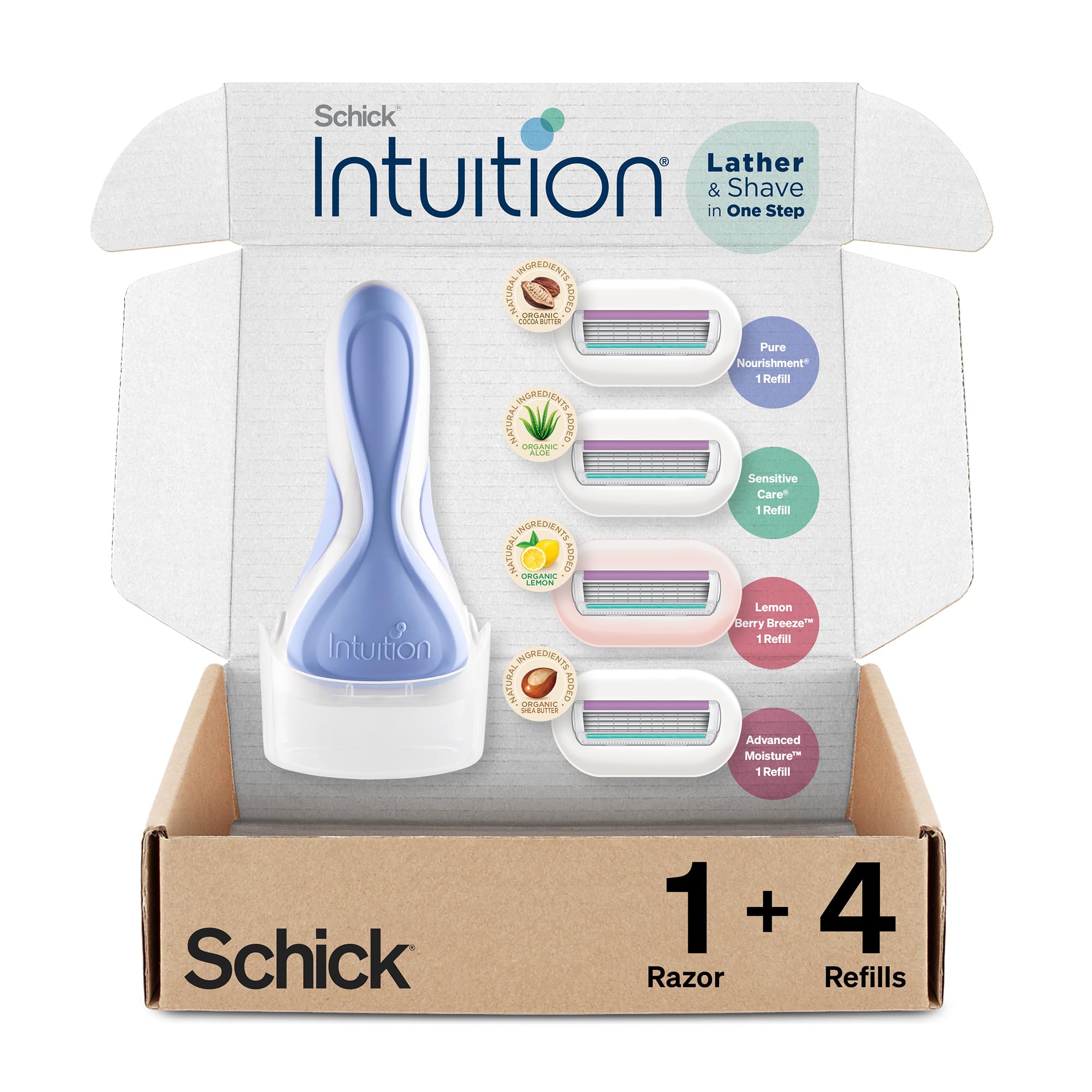 Schick Intuition Refill, Pure Nourishment Razors for Women | Intuition Razor Blades Refill with Organic Cocoa Butter, 8 Count Razor Refills