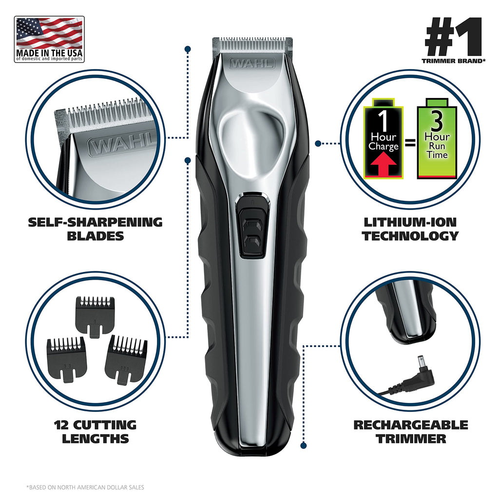 Buy now Wahl USA Lithium Ion Total Beard Trimmer for Men with 11 Guide Combs for Easy Trimming, Detailing, & Grooming – Model 9888 at indiglob india